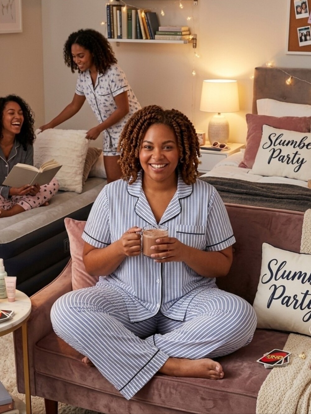 Joyspun Blue & White Striped Short Sleeve Pajama Set - Size XL